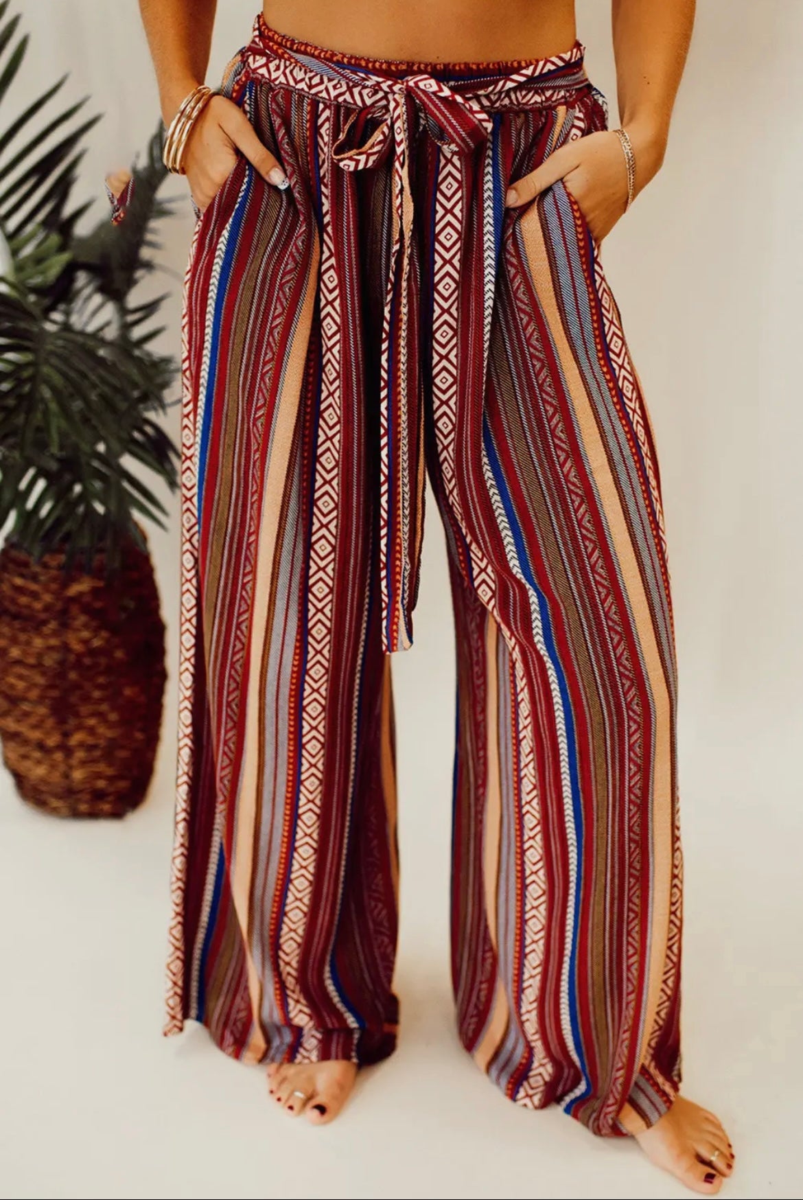 Boho Striped Wide Leg Pants