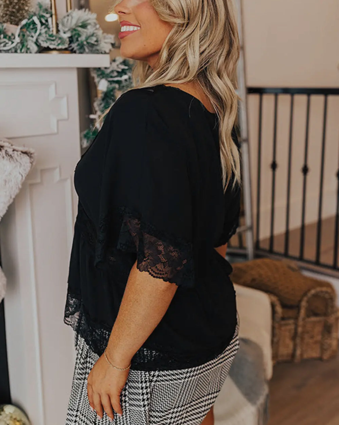 Black Lacey Button UP Blouse (Plus Size)