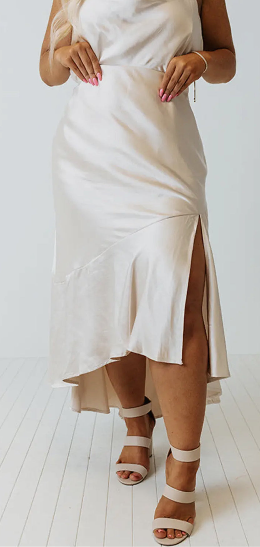 Satin Split Ruffled High Waist Skirt (Plus Size)