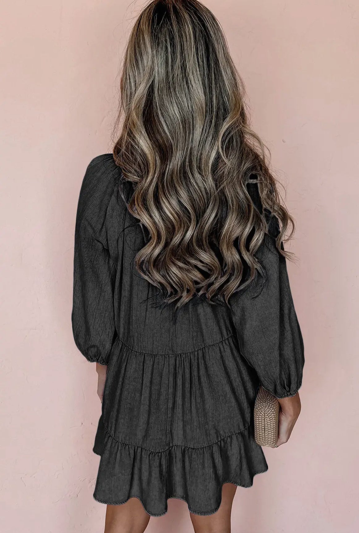 Ruffled Chambray Mini Dress