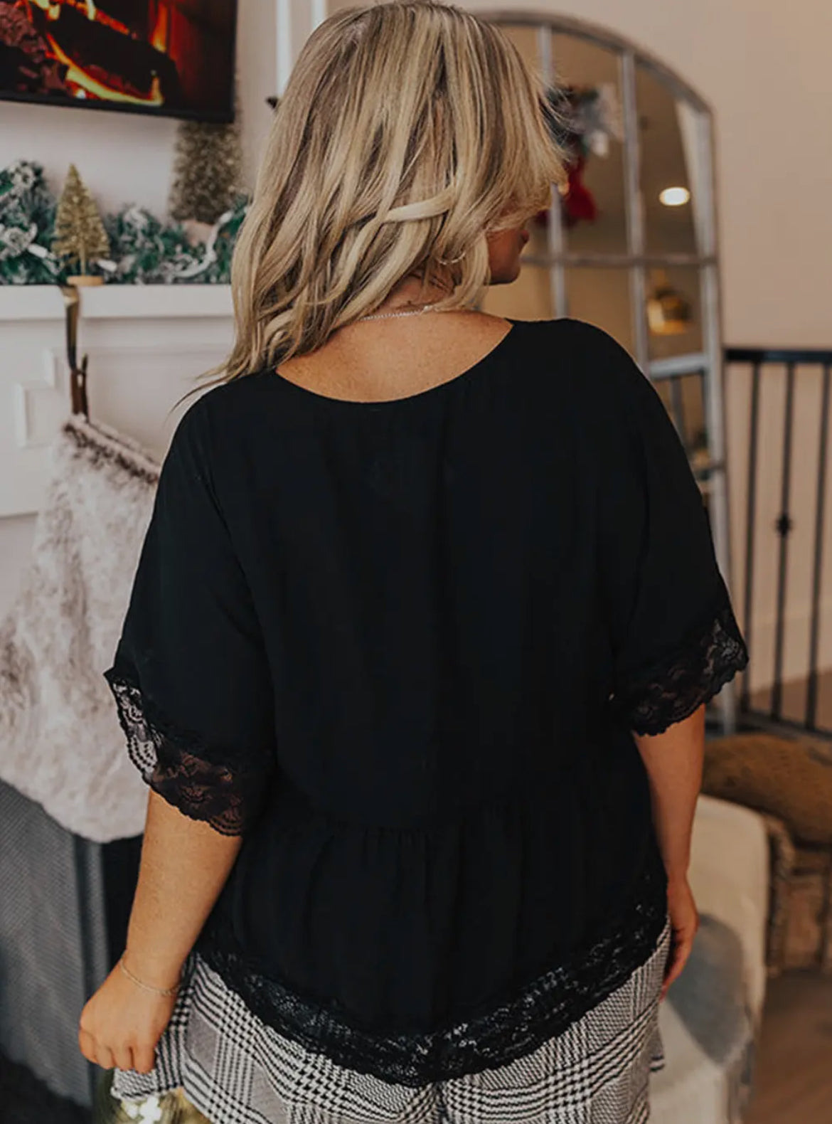 Black Lacey Button UP Blouse (Plus Size)