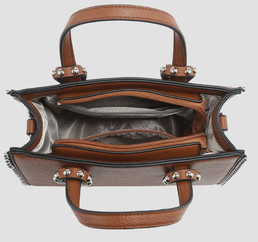 Red Vegan Leather Studded Tote