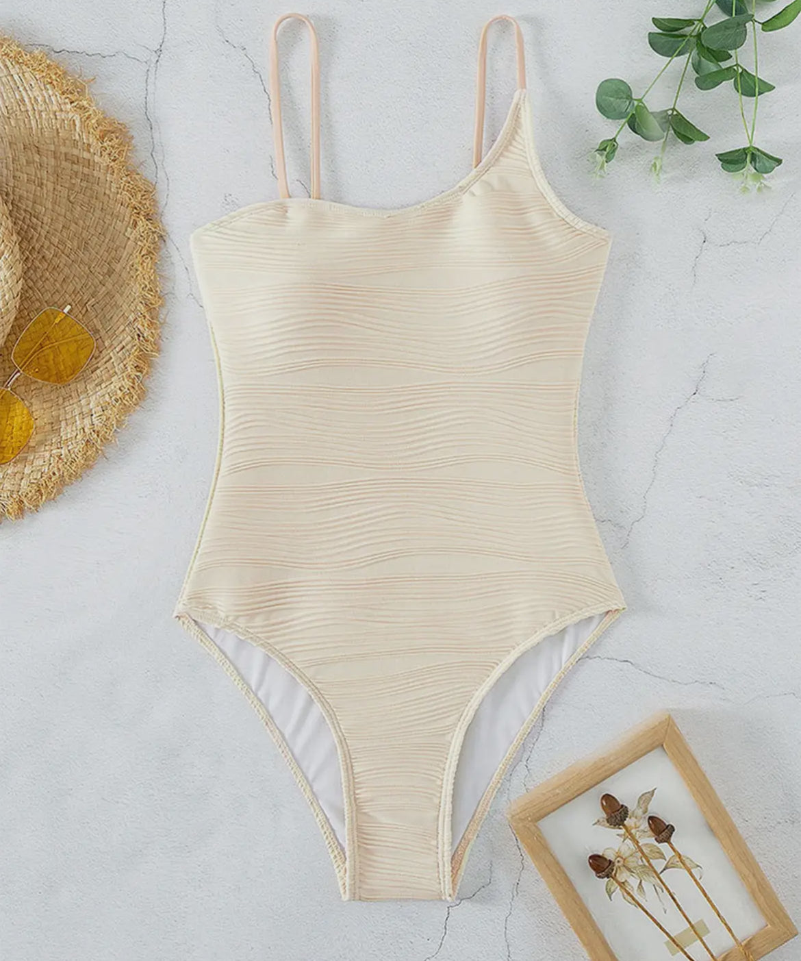 White Ribbed One Piece Swimsuit