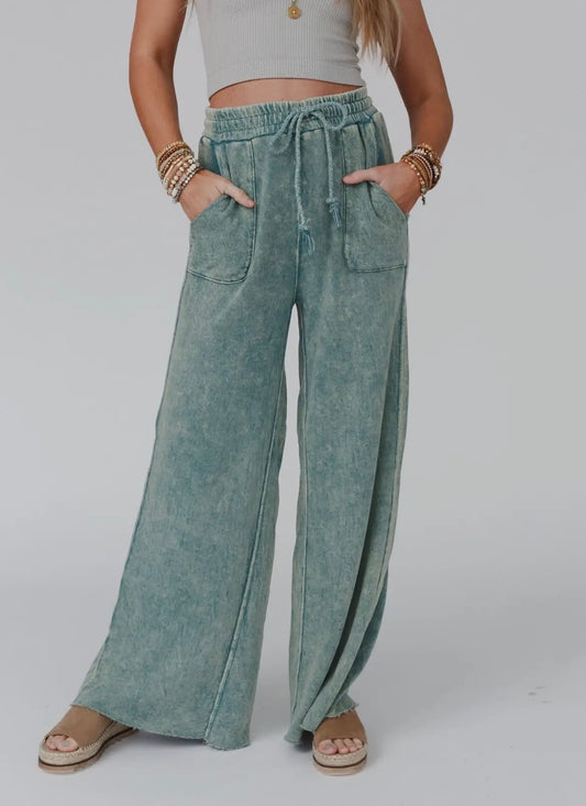 Wide Leg Pants-Teal