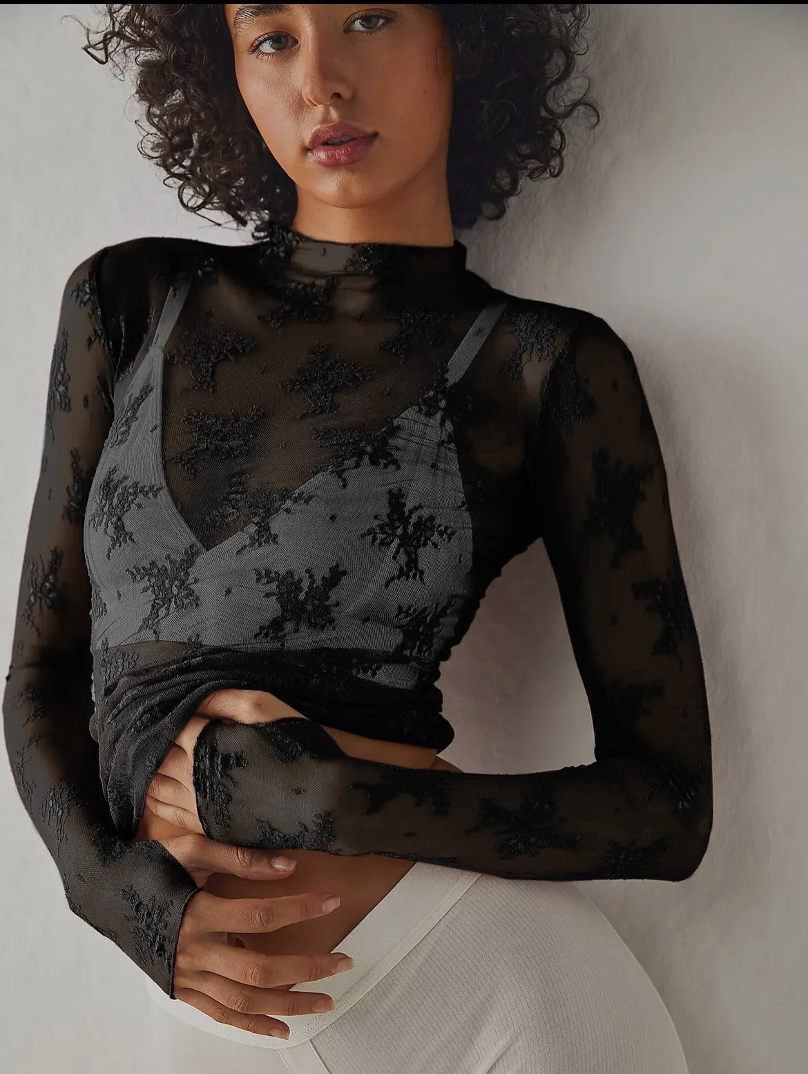 Black Sheer Layering Long Sleeve
