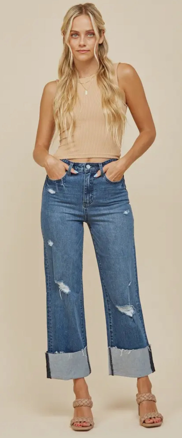 Medium Wash Cuff Denim