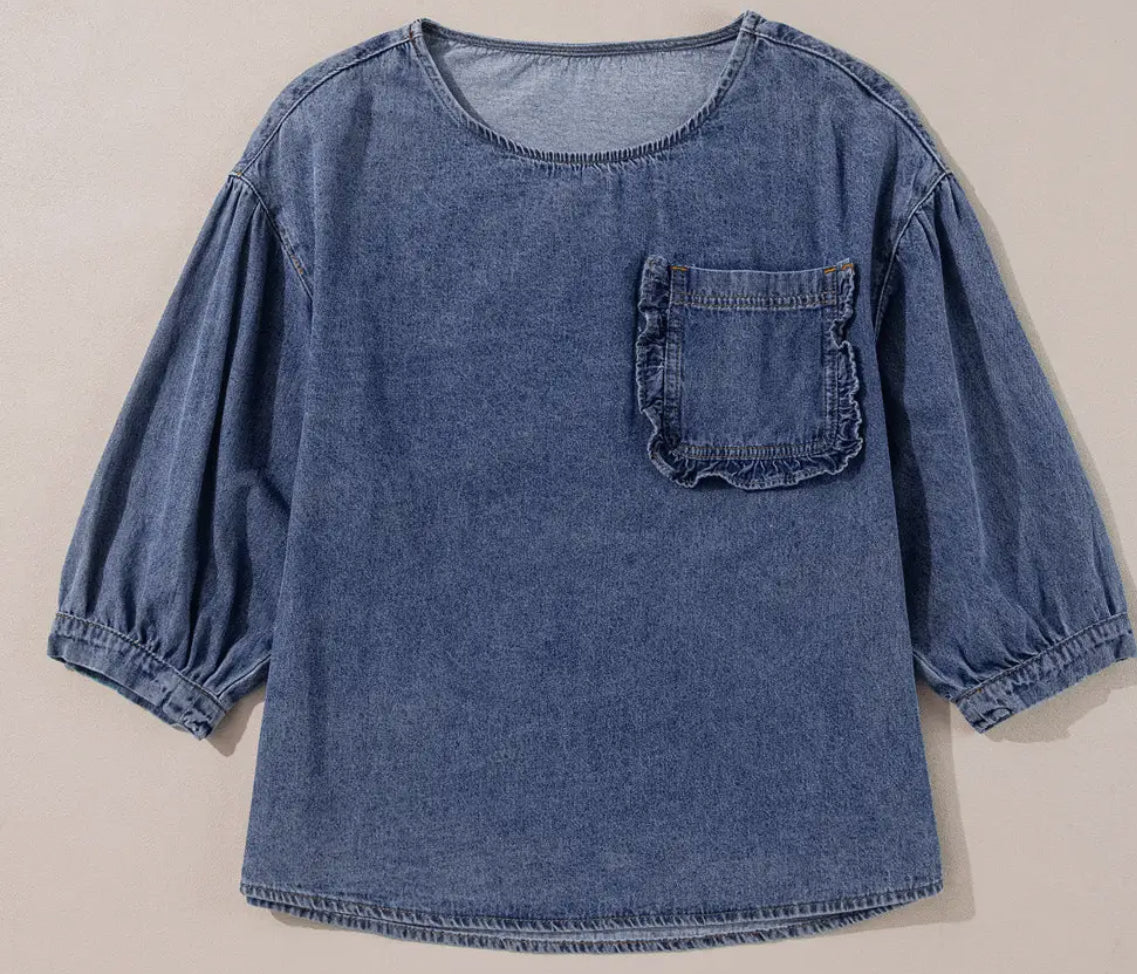Patch Pocket Denim Blouse