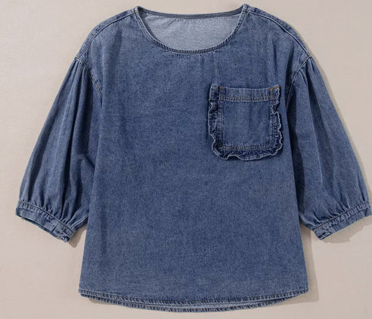 Patch Pocket Denim Blouse