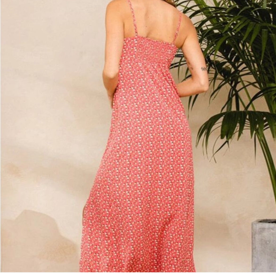 Coral Sleeveless Floral Maxi
