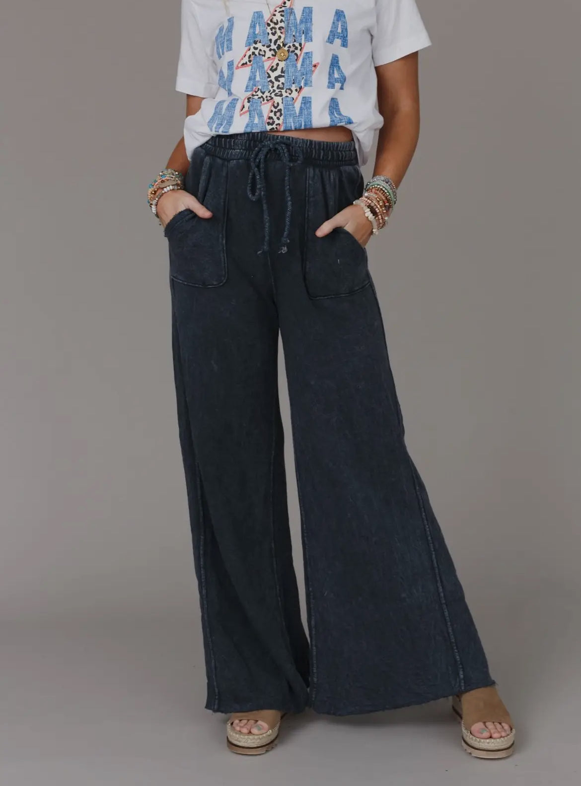 Wide Leg Pants-Navy