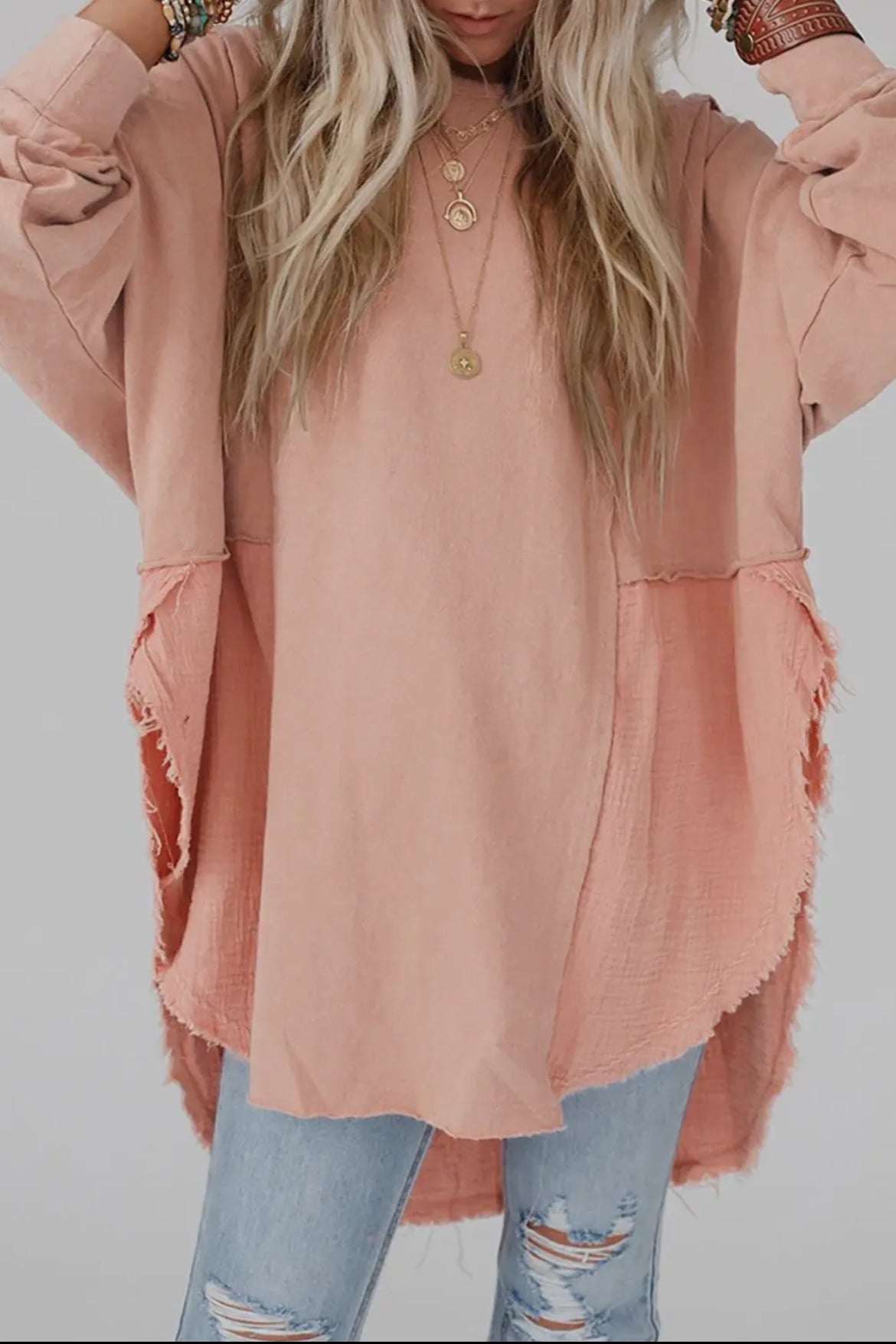 Raw Hem High-Low Blouse