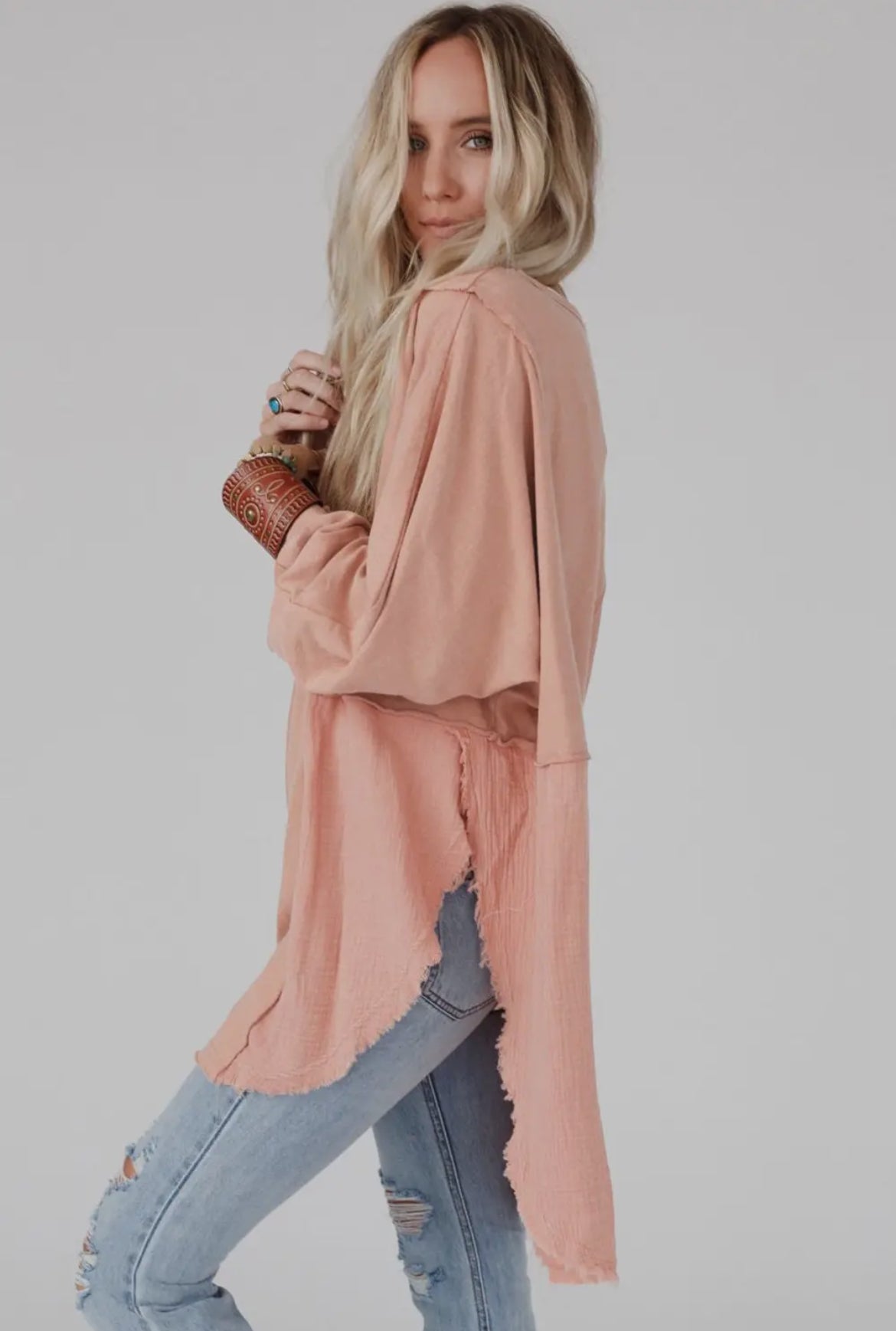 Raw Hem High-Low Blouse