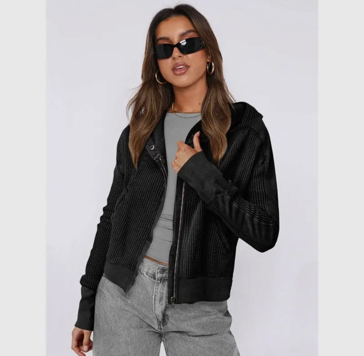 Zip-up Knit Sweatshirt with hood