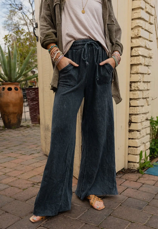 Wide Leg Pants-Navy