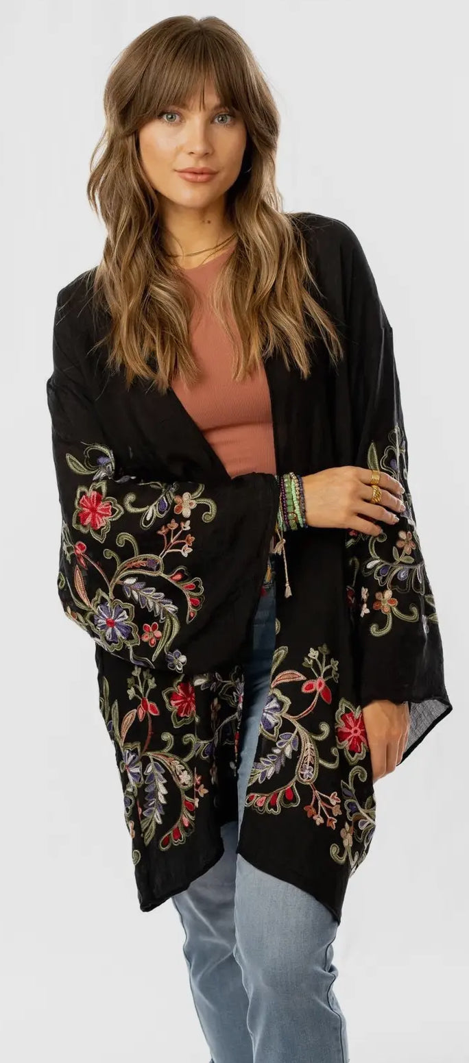 Floral and Black Kimono