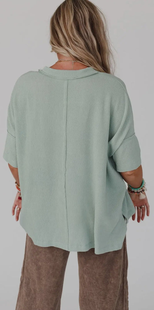 V neck Ribbed Tee in Sage