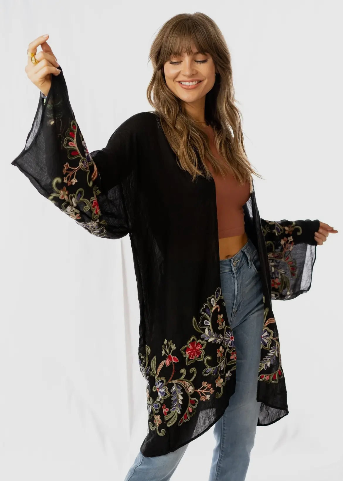 Floral and Black Kimono