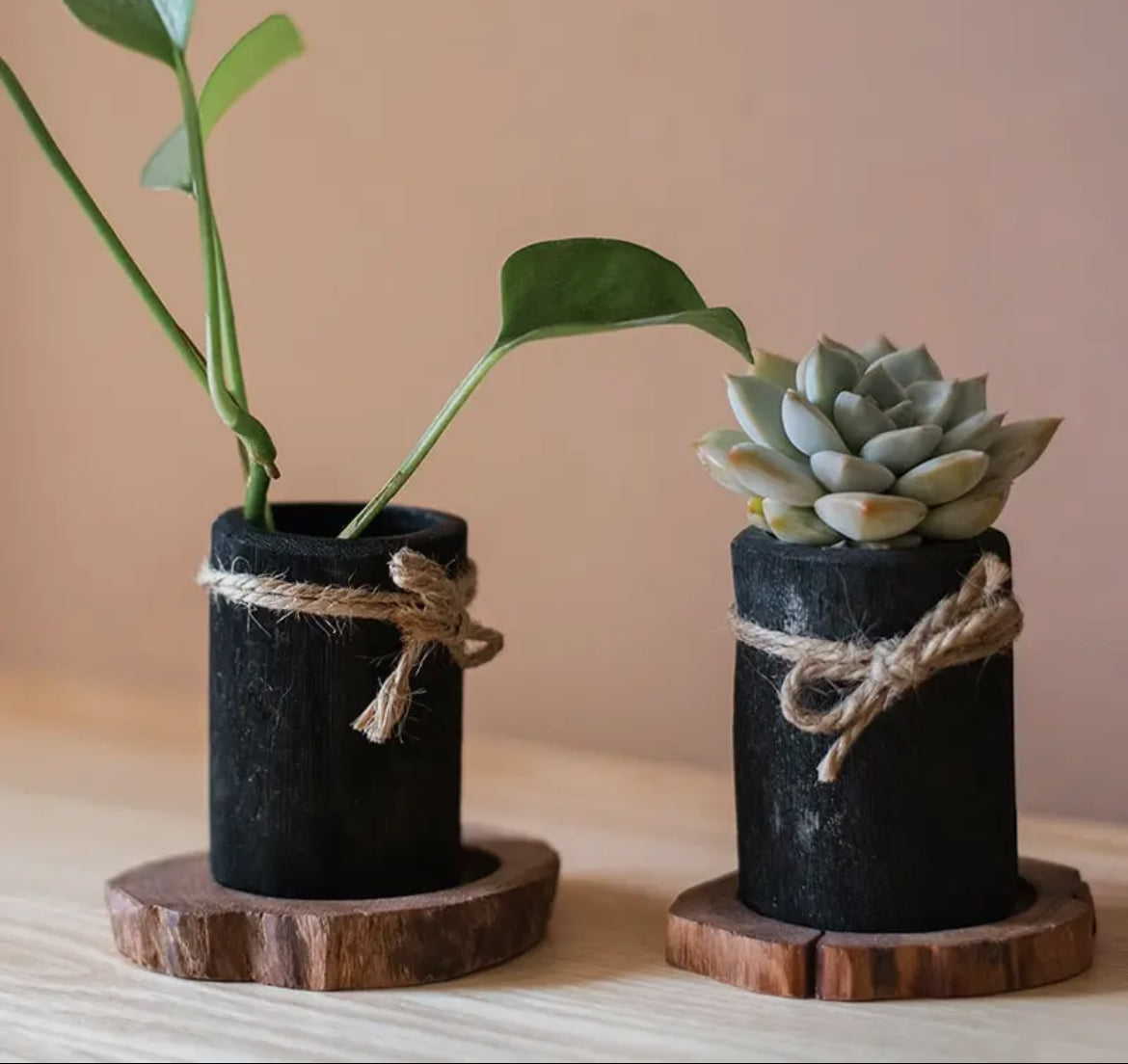 Charcoal Planter with Wood Tray