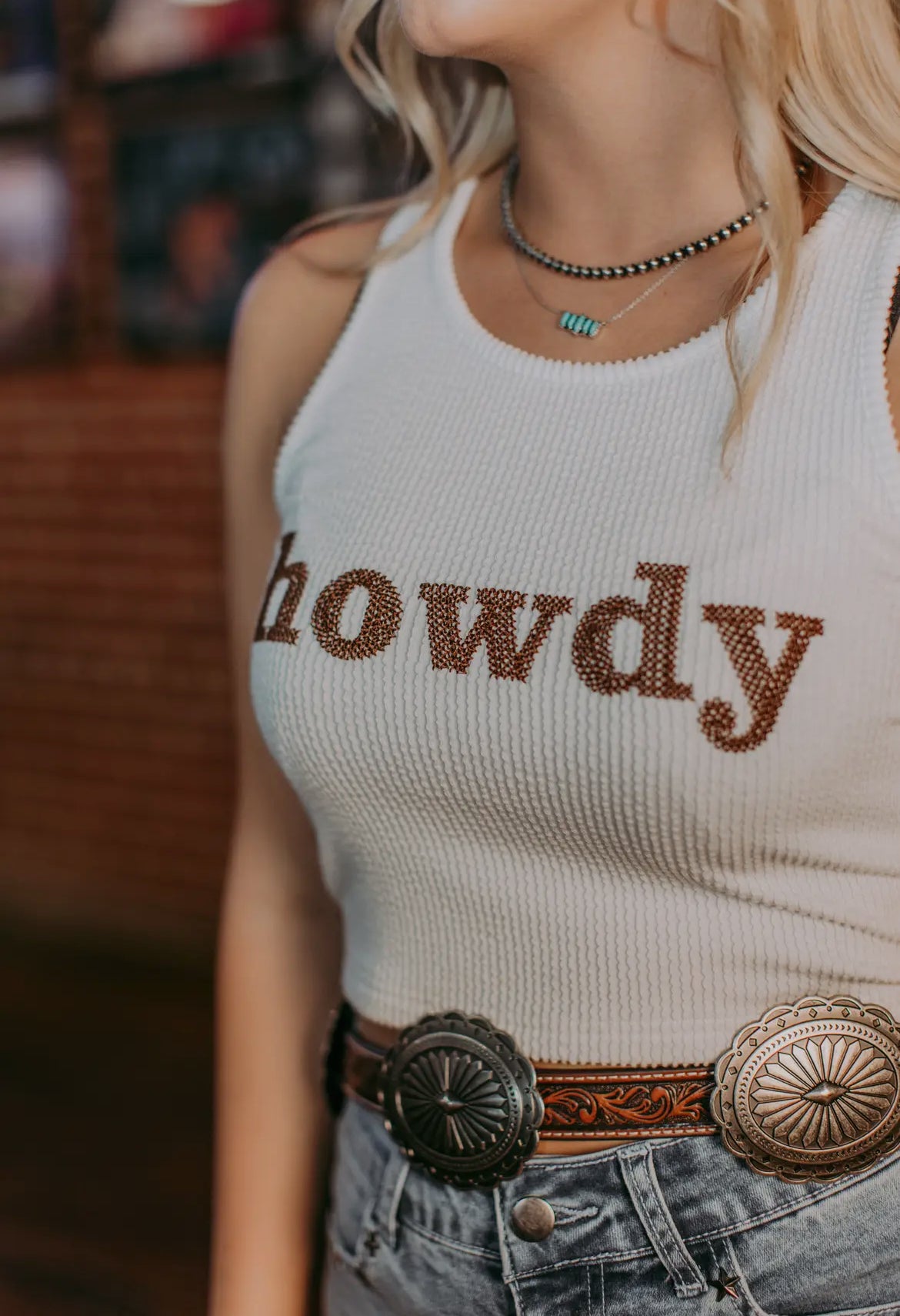 “Howdy” textured crop tank