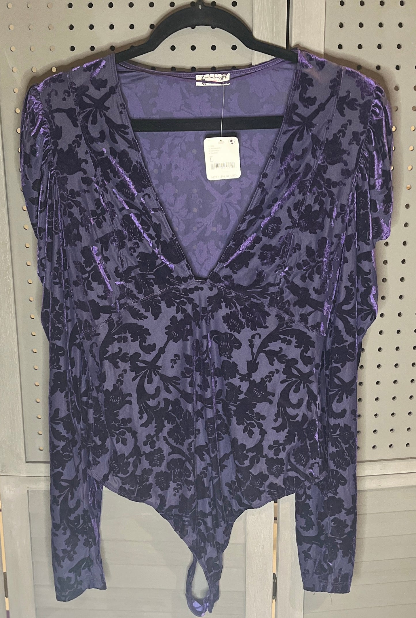 Free People Purple and Black Velvet Sheer Bodysuit