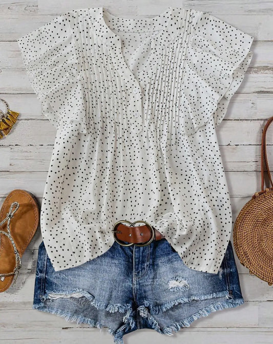 Polka Dot Pleated Blouse