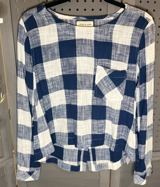 Blue Plaid Linen Long Sleeve