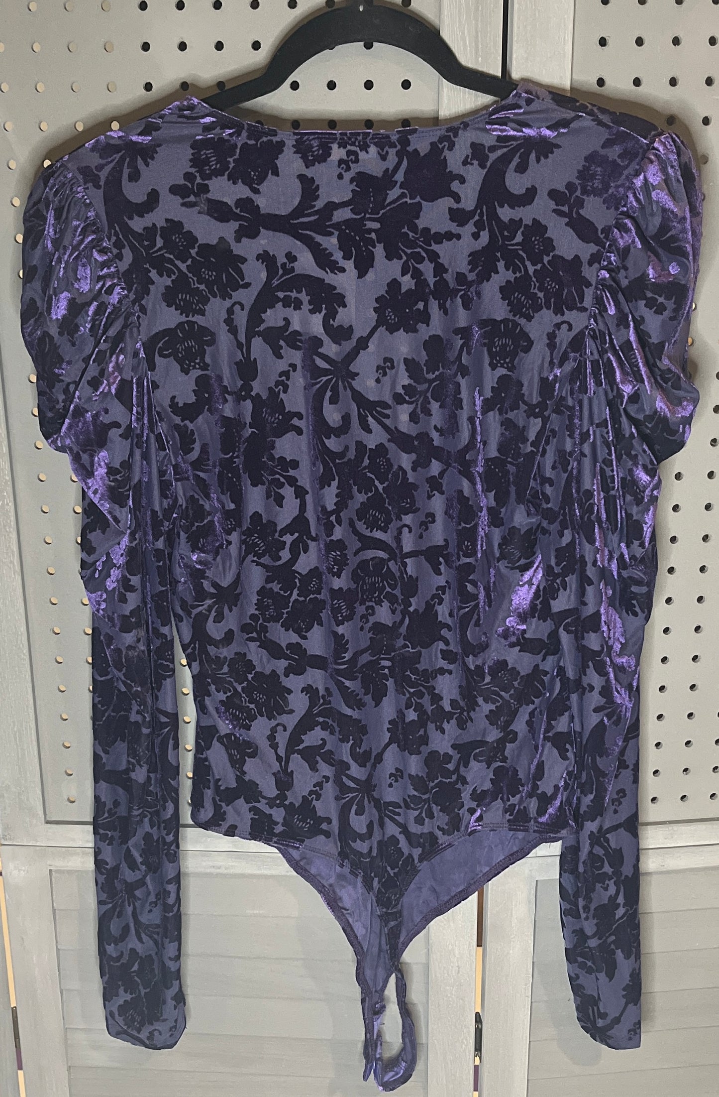 Free People Purple and Black Velvet Sheer Bodysuit
