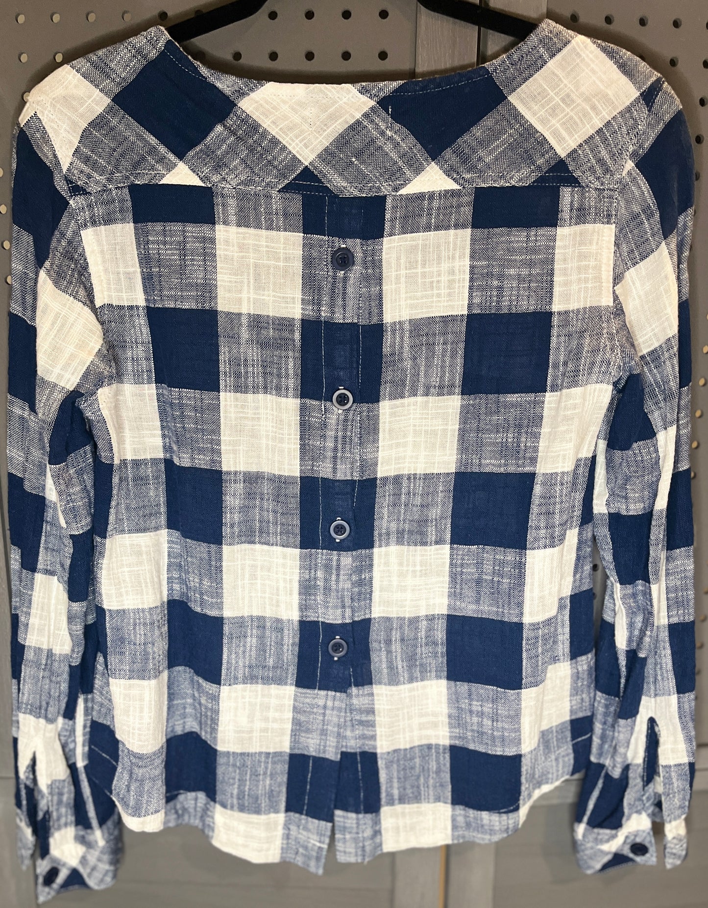 Blue Plaid Linen Long Sleeve