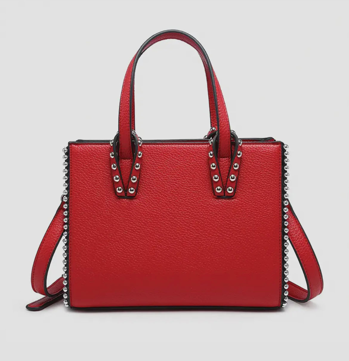 Red Vegan Leather Studded Tote