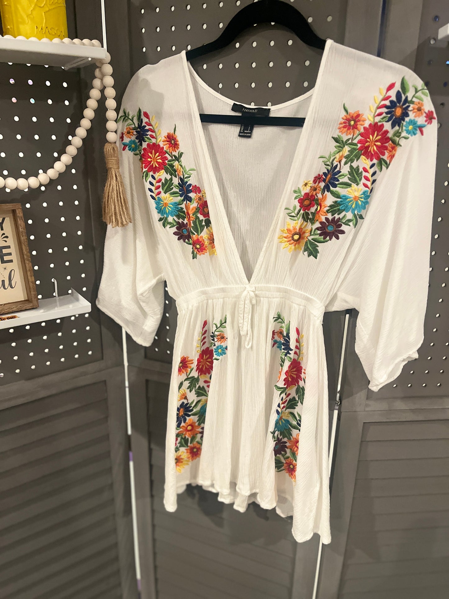White & Floral Swim Coverup