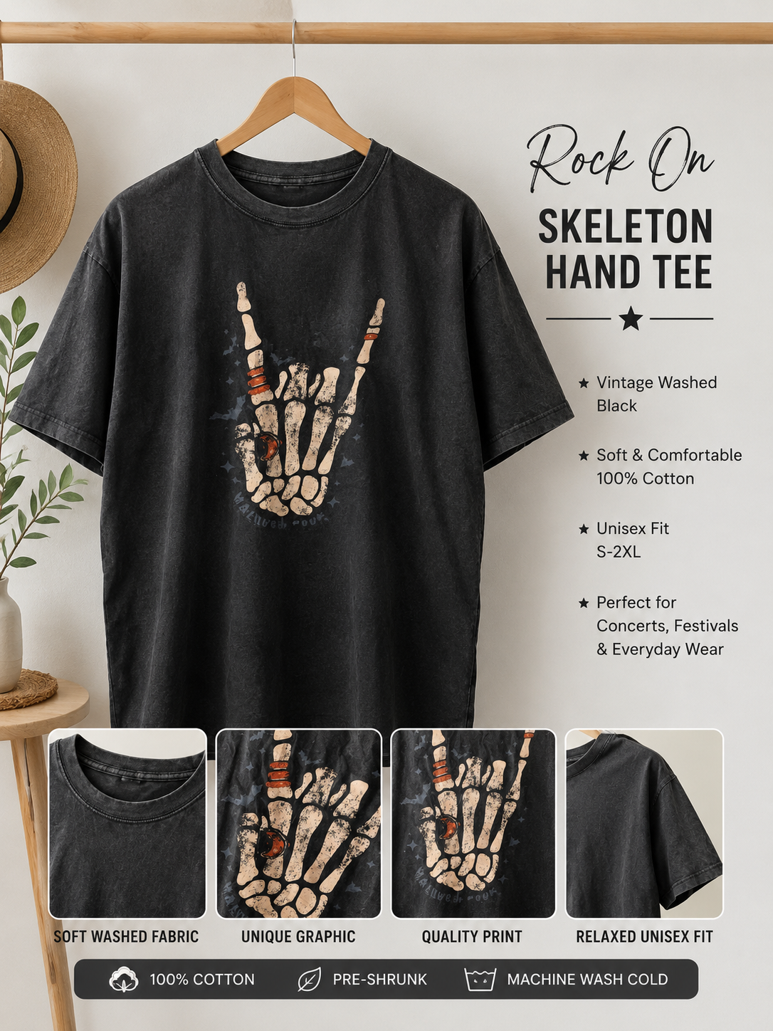 Rock on skeleton Tee